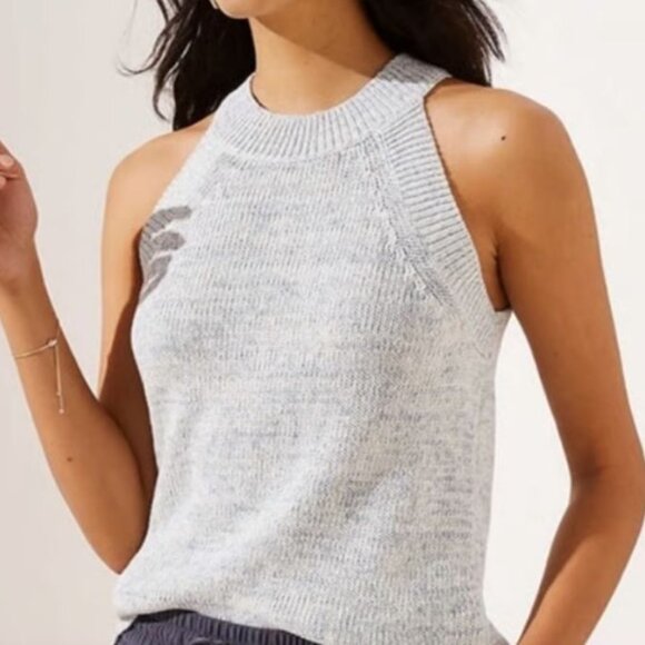 LOFT Tops - NWT LOFT |‎ Halter Sweater Tank Marled Light Blue Gray Knit Sleeveless | Small